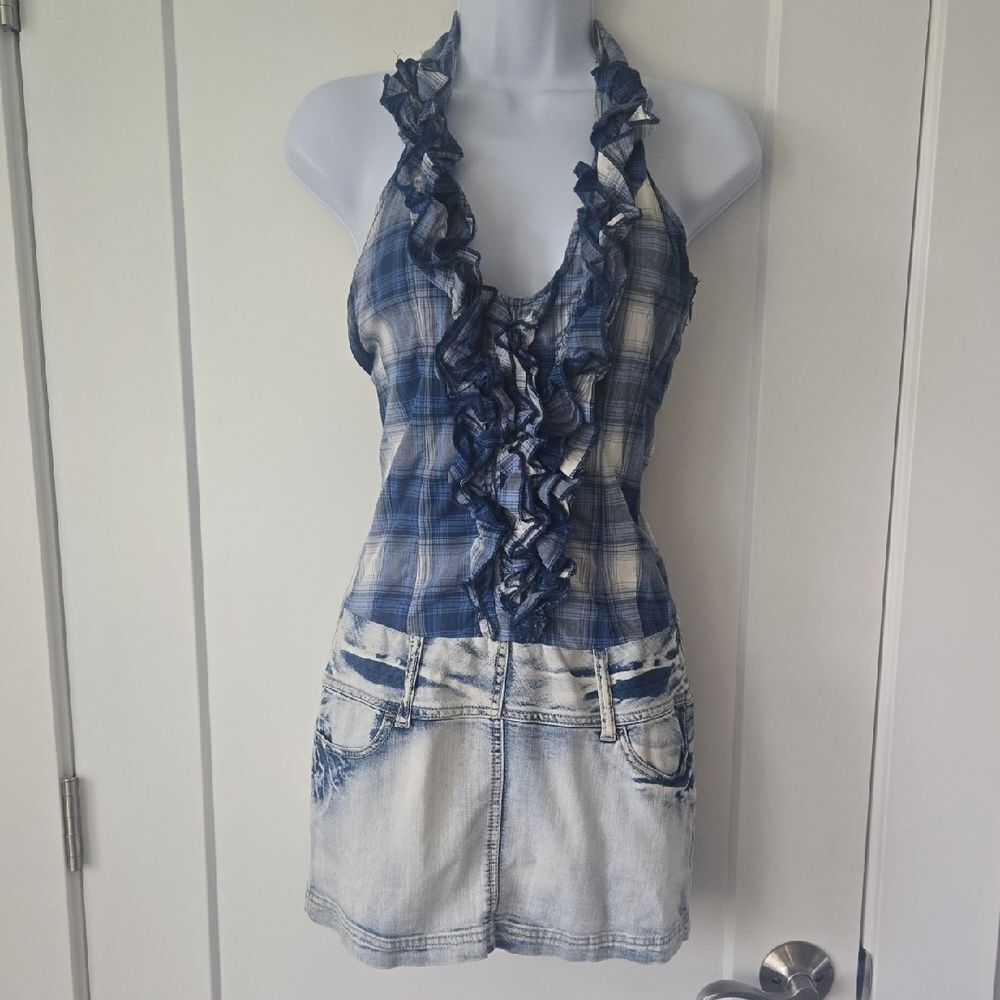 Blue Spice Plaid Halter‎ Top